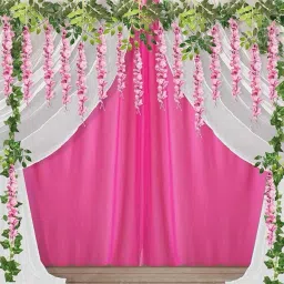 Pink and White Net Curtain Cloth Backdrop Kit for Haldi/Wedding Wall Decorations-5
