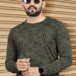 Men Abstract Round Neck Polycotton Green T-Shirt-image-98