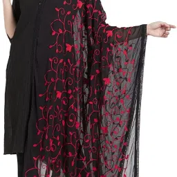 Chiffon Embroidered Black, Red Women Dupatta-13