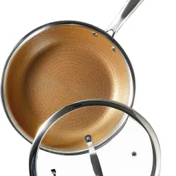 Hitech Giro Gold Triply Stainless Steel Scratch Resistant Non Stick Frypan Fry Pan 24 cm diameter with Lid 1.8 L capacity-image-29