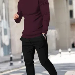 Men Night Suit Set Maroon, Black Solid-image-28