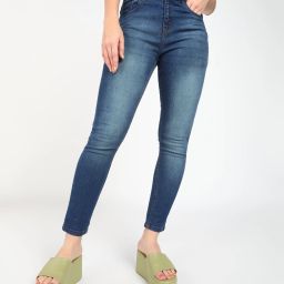 Sustainable Denim Women Super Skinny High Rise Dark Blue Jeans-image-43