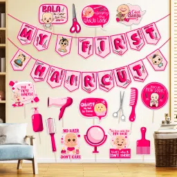 My First Hair Cut Decorations Set For Girl- Banner & Photo Booth (Pack Of 17)-picture-6