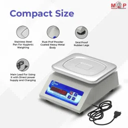 MCP Cynor SS 30kg x 1g Accuracy, Chargeable Front & Back Display for Shops kitchen Weighing Scale image 3