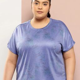 Women Solid Round Neck Polyester Purple T-Shirt-image-5