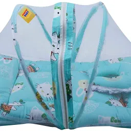 Cotton Kids Washable Baby Mattress with Mosquito Net(0-6 Months) (Pista Green) Mosquito Net-1