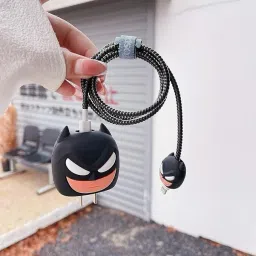 BeeNex Case Cover for iPhone 18W-20W Charger, 3D Cute Black Man Design, Spiral Cable Protector-image-62