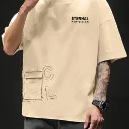 Men Typography Round Neck Cotton Blend Beige T-Shirt-picture-15