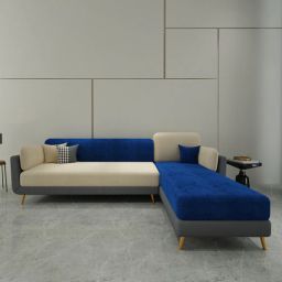 casacraft from pepperfry Montez Velvet LHS Sectional Sofa (3 + Lounger) in Blue & Beige Colour-picture-14