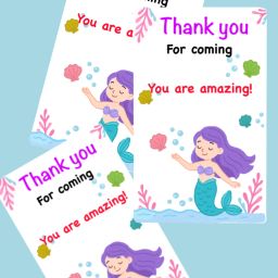 thestickermom Mermaid Theme ThankYou Cards – Party Favor Set Of 25 Greeting Card image 4