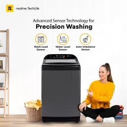 realme techlife 8 kg Soft closing Glass lid Fully Automatic Top Load with In-built Heater Black, Grey image 2