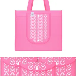 Pack of 4 Smile Print Foldable Grocery/Shopping Bags For Women | Pink Pack of 4 Grocery Bags-image-21