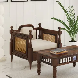woodenmood Rattan Solid Wood 1 Seater Sofa in Provincial Teak Finish-picture-21