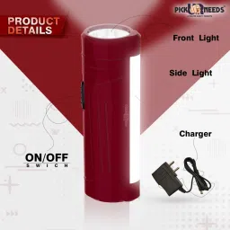 make ur wish Rechargeable 25W Super LED Mini Emergency Flashlight Torch With Side Lamp 3 hrs Torch Emergency Light image 2