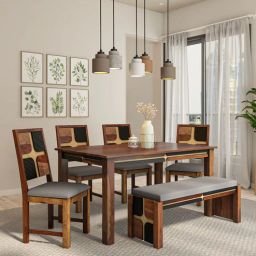 woodsworth from pepperfry Alamo Sheesham Wood 6 Seater Dining Set In Scratch Resistant Provincial Teak Finish With Bench-picture-25