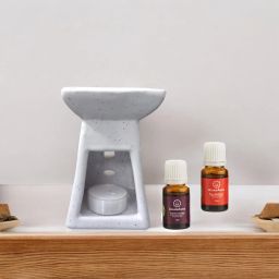 Oil/Candle White Diffuser for Home Fragrance with 1 T-Light & 2 10ml Aroma Oil Diffuser Set-image-56