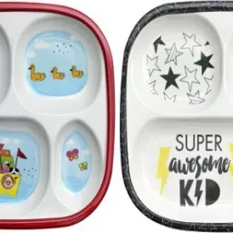 Exclusive (Pack of 2) Melamine A Grade Quality Stylish Square Partition Plate with Attractive Kids Loving Design (Model Animal Family and Super Awesome) Dinner Plate-4