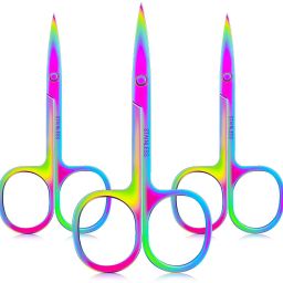 3 Pieces Curved Nail Scissors Stainless Steel Small Nail Scissors Nose Hair Scissors Facial Hair Scissors Cuticle Trimmer Manicure Scissors for Eyebrows, Nose, Mustache, Beard and Nails Scissors-image-24