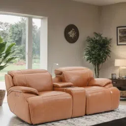 royaloak Venice Half Leather 2 Seater Motorized Recliner With Adjustable Power Headrest & Footrest In Brown Color-picture-47