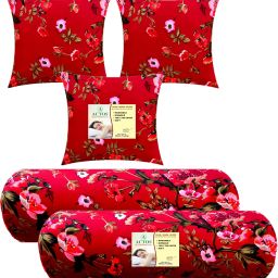 Combo Set Of 3 Cushion And 2 Microfibre Floral Bolster Pack of 5-image-5