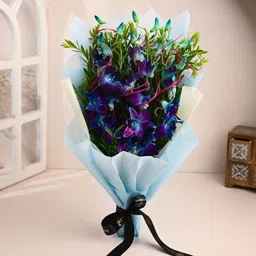 floweraura Fresh Fresh Live Flower Bouquet of 3 Blue Flowers Orchids Bouquets, Flower Basket-picture-13
