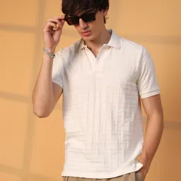 Men Self Design Polo Neck Polycotton White T-Shirt-image-22