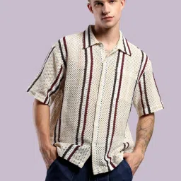 Men Relaxed Fit Fit Self Design, Striped Formal Shirt-image-7