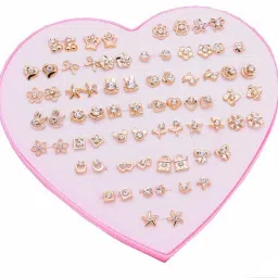 Combo/Pack/Set of 36 Pair Colorful Mix Design Earring Stud Set with Heart Box for Women and Girls (1 Box) Crystal Alloy Earring Set-21