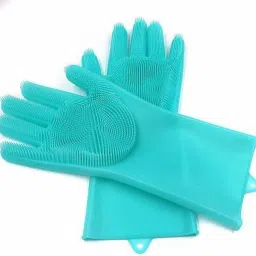 AAD CART Silicone Scrubbing Cleaning Gloves with Scrubber Wet and Dry Glove (Free Size) Gardening Shoulder Glove-10