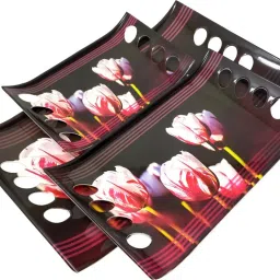 upc Melamine Multicolor Black Flora Stylish Serving Tray, Set of 3 Royale Series Tray image 3