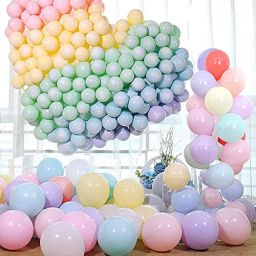 Solid Solid Pastel Blue Pink Yellow Green Purple Balloons Arc with Glue Dot Garland DIY kit for Baby shower , Birthday , House Warming Party Decoration Balloon (Pastel Blue Pink Yellow Green Purple Pack of 102) Balloon-5