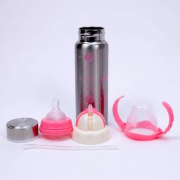 3 In 1 Baby Feeding Bottle - Sipper, Nipple And Travelling Flask 240ml, Steel-15