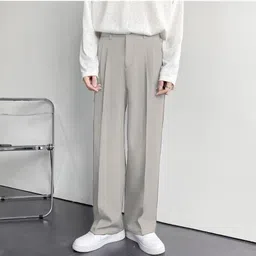 indiclub Men Loose Fit Cream Lycra Blend Trousers-picture-21