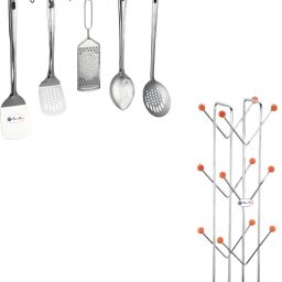 Cup Kitchen Rack Stainless Steel V Cup Stand With Multipurpose 9 Hook Hanger Kundi (PACK OF 2) Steel-image-83