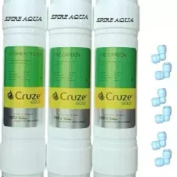 Cruze Gold Inline Pre Carbon, Sediment & Post Carbon Filter Set with 6 Elbow Suitable for all RO Water Purifiers Media Filter Cartridge Solid Filter Cartridge Solid Wire Connector-9