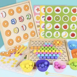 little mind 2 in 1 Wooden Board Clip Beads Matching Game Puzzles Shape Color Sort Toys image 4
