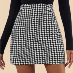 Women Houndstooth Pencil Black, White Skirt-image-1