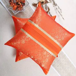 Orange Brocade Textured 16 x 16 Inches Cushion Cover By (Set Of 2) By ANS-picture-34