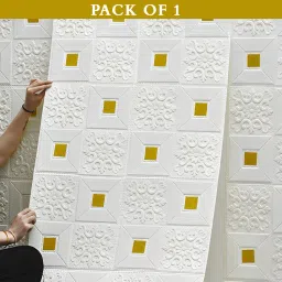70 cm 3D Decorative Foam White With Gold Wallpaper (70X70 CM) Self Adhesive Sticker-image-53