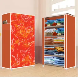 5 Shelf Foldable Collapsible Wardrobe Storage Organizer Almirah Cloth Rack Carbon Steel Collapsible Wardrobe-image-29