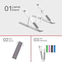 MegaStro Pro Edition Laptop Stand for Desk with 7 Adjustable Angles comes with a Mobile Stand, A Set Wire Protector and 2 Pouches Laptop Stand image 5
