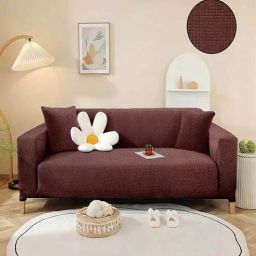 cortina Brown Solid Jacquard 2 Seater Stretchable Sofa Cover-picture-28