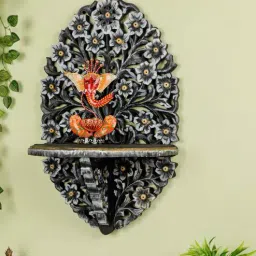 disoo fashions Hand Carved Black Wooden Floating Wall Shelf With Folding Shelf-picture-41