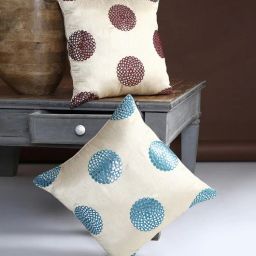 romee Beige and Blue Embroidred Geometric 16x16 inches Cushion Cover (2Pc)-picture-24