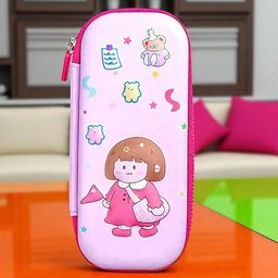 colorbee Cartoon Birthday Girl Pink Pen Case Compact Zippered School Organizer Compass Animal Character, Cute Girl Cartoon, Floral Prints Art Polyester Pencil Box-picture-32