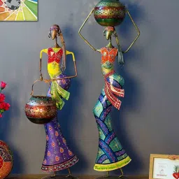 craft tree Decorative Lady Iron Figurine With Inbuilt Tealight Holder (Set of 2)-picture-26
