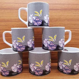 Pack of 6 Ceramic Coffee Cups & Tea Beautiful printed Design Cup Big Size 200ML-24