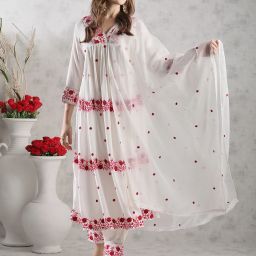 tasrika Embroidered Anarkali Kurta, Bottom & Dupatta Set image 2