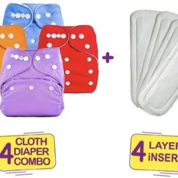 All New Solid Daily Use Reusable Washable Cloth Diaper/Nappy With White Soft Insert For Baby New Born To Year ( 4 diaper +4 Insert ) N1-0