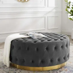 Tufted Button Ottoman In Midnight Grey Color-image-69